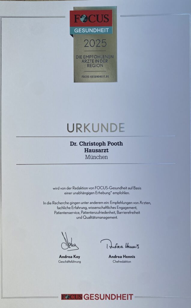 Focus Urkunde Hausarzt München Dr. Pooth